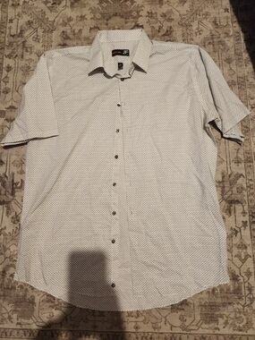 jf j.ferrar White Short-Sleeve Button-Down Shirt with Navy Microprint